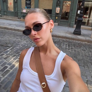 404 店复古椭圆金属墨镜欧美小众显气质太阳眼镜防紫外线男女酷