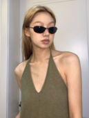 404 防晒 店椭圆偏光复古黑框黑片墨镜ins风金属太阳眼镜开车夏季