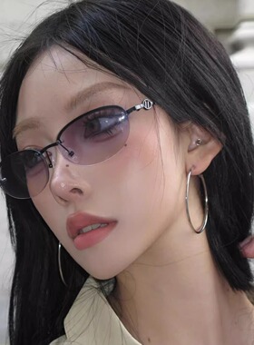 404的店韩版椭圆半框渐变紫墨镜