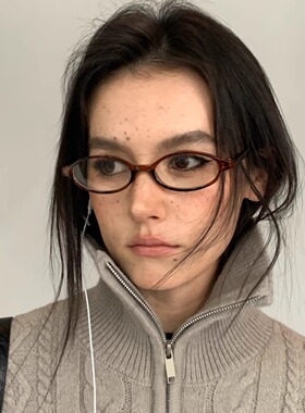 404的店复古深茶色椭圆斯文Y2K眼镜凹造型素颜神器平光镜初高中生