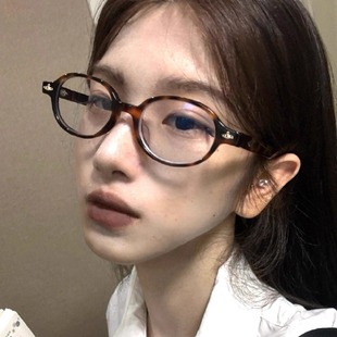 404 店日系土星玳瑁圆框眼镜板材防蓝光配度数近视镜框显脸小女
