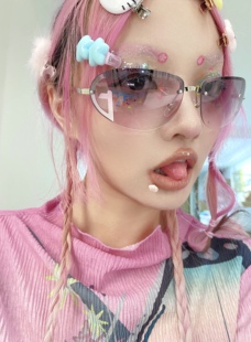 404 店复古半框金属椭圆暧昧紫Y2K墨镜防紫外线男女时髦小红书潮