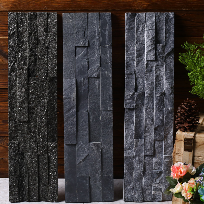 复古摩登凹凸黑色石材天然文化石文化砖电视餐厅背景墙砖门头玄关