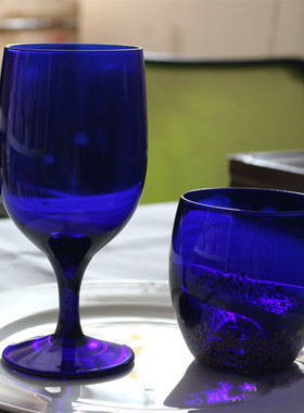 创意西餐厅酒店蓝水杯高脚杯盲品杯啤酒杯果汁杯蓝色葡萄酒玻璃杯