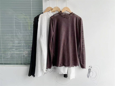 蕾丝镂空花边半高领圆领打底衫