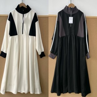 半拉链撞色拼接气质百搭慵懒风女士长袖 连衣裙Z26 15高货