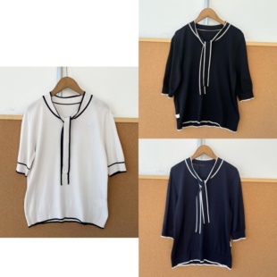 上衣J25 2T1 饰百搭舒适气质休闲短袖 飘带装 6自带凉感针织衫