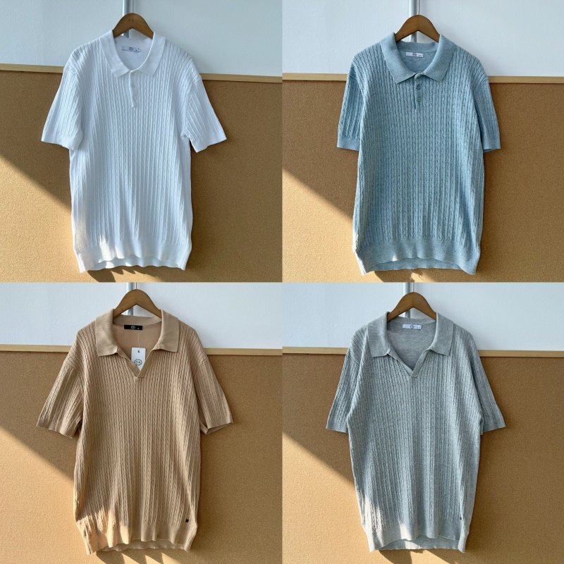 S3-37麻花男士针织短袖翻领肌理感日潮百搭简约基础款上衣Z25-12