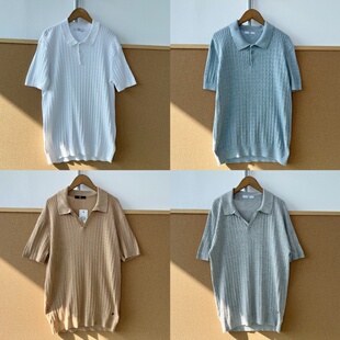 上衣Z25 翻领肌理感日潮百搭简约基础款 针织短袖 37麻花男士