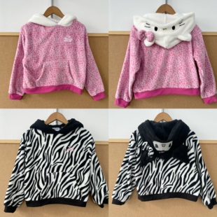 3L-8韩系儿童毛茸茸可爱舒适立体卡通帽子装饰连帽套头卫衣H25-12