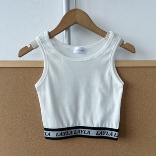 Y25 显瘦短款 71日单女童字母撞色圆领吊带上衣简约套头修身