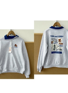 2d-61加绒儿童撞色拼接翻领半拉链老鼠刺绣后背图案印花卫衣Z26-1