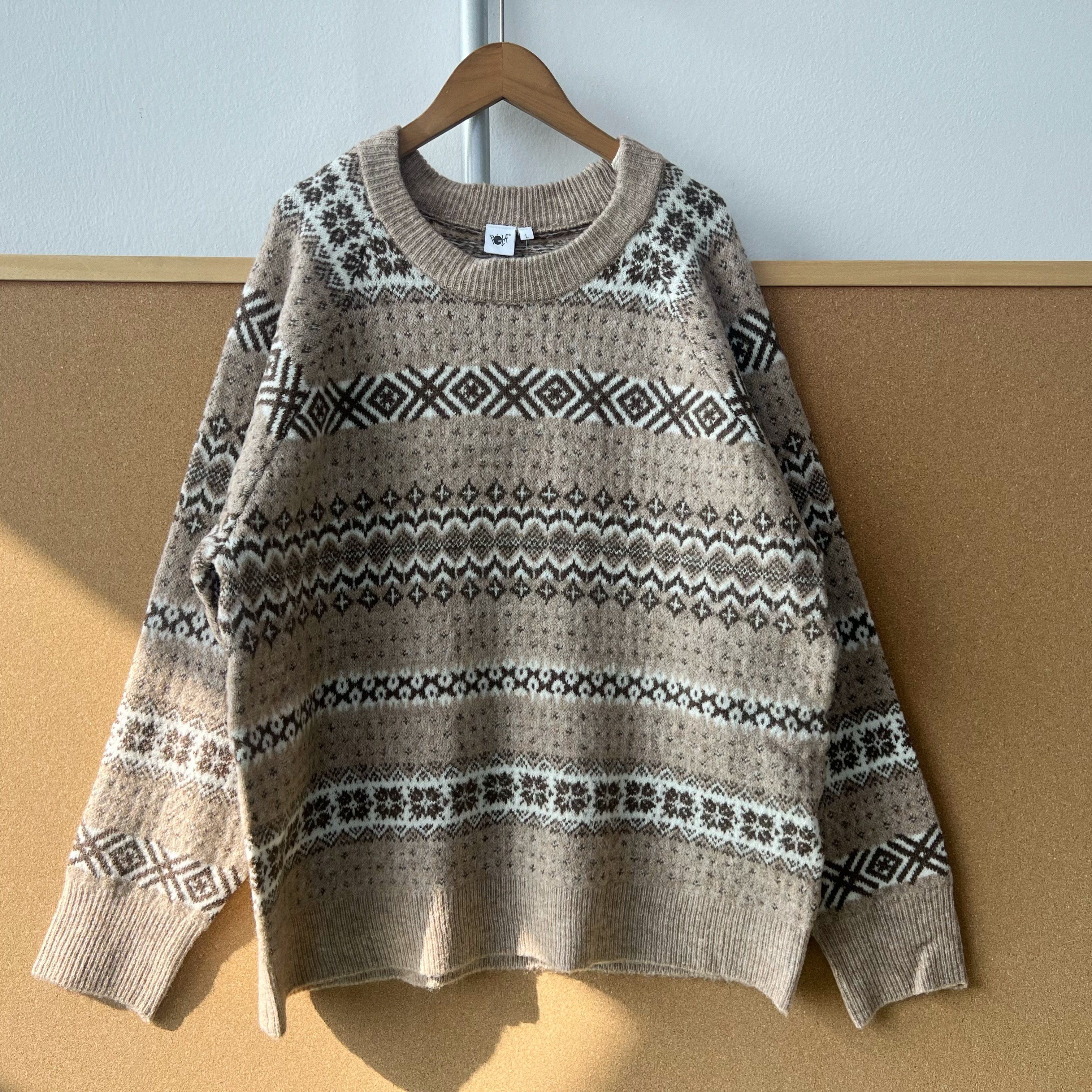 南8-40费尔岛毛衣秋冬圆领复古几何提花图案慵懒风针织上衣H25-11