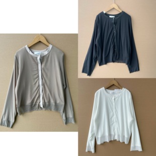 H25 慵懒风舒适百搭圆领内里针织外层薄纱开衫 时尚 38春秋款