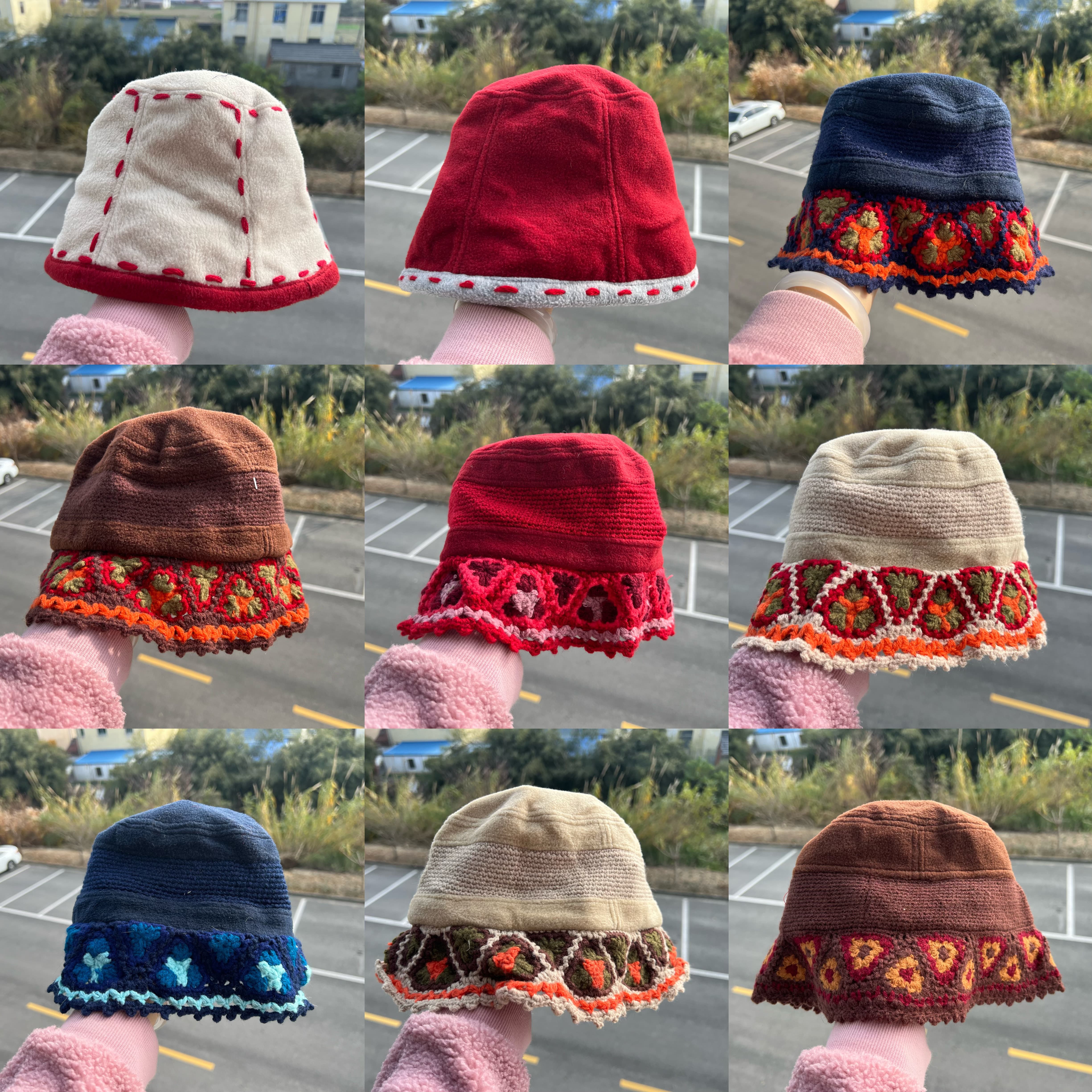 3S-12森系多款式气质氛围感渔夫帽钩针拼接小众设计感J25-12