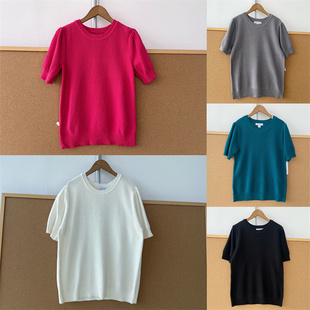 百搭老钱风上衣Z25 修身 针织衫 17圆领多巴胺圆领肌理感短袖