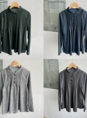 2Z-5纯色简约长袖舒适文艺风亲肤内搭外穿压褶休闲针织衫J25-6