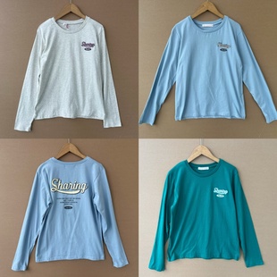 T恤Y25 中大童简约字母印花设计圆领上衣百搭长袖 53春秋薄款