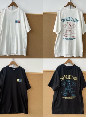 2B-124美式潮流时尚复古个性后背印花设计感小众宽松短袖T恤H26-2