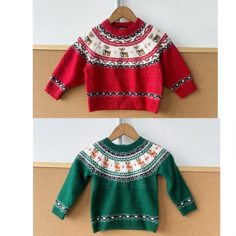 Z2-29儿童费尔岛复古圣诞毛衣节日氛围感可爱长袖针织上衣Y25-10
