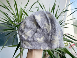 瑕疵日系秋冬加绒复古贝雷帽时尚 百搭星星图案针织帽雯八 小众个性