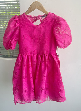 楼10-16夏款蕾丝镂空设计粉红色连衣裙甜美百搭公主裙V领D25-4