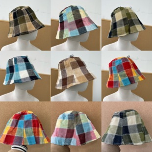 120森系彩色拼接格纹渔夫帽设计感小众文艺范防晒渔夫帽H26