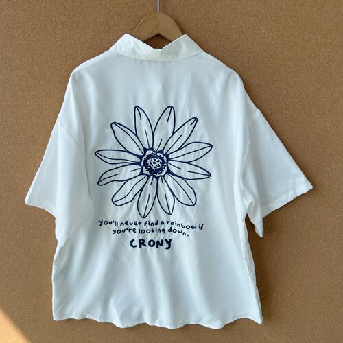 楼1-73超薄翻领字母刺绣LOGO后背雏菊印花男女休闲百搭上衣Z25-9