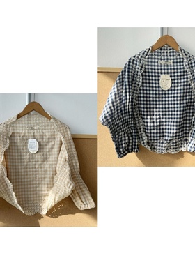 南3-65格子长袖短款开衫外套设计感小众法式高级气质上衣Y25-12