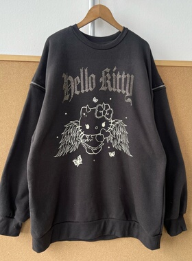 2d-69加绒圆领无帽卫衣可爱卡通印花宽松慵懒风长袖上衣美式Y26-2