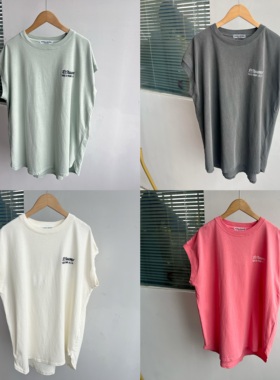 2H1-4日系女T纯棉水洗做旧亲肤舒适宽松休闲百搭无袖上衣H25-7