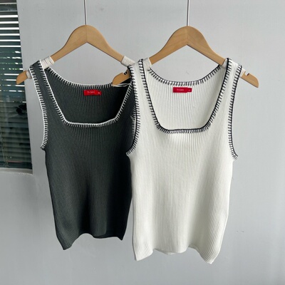 2E-13夏季女士针织吊带纯色设计感内搭无袖背心显瘦百搭方领Y25-4
