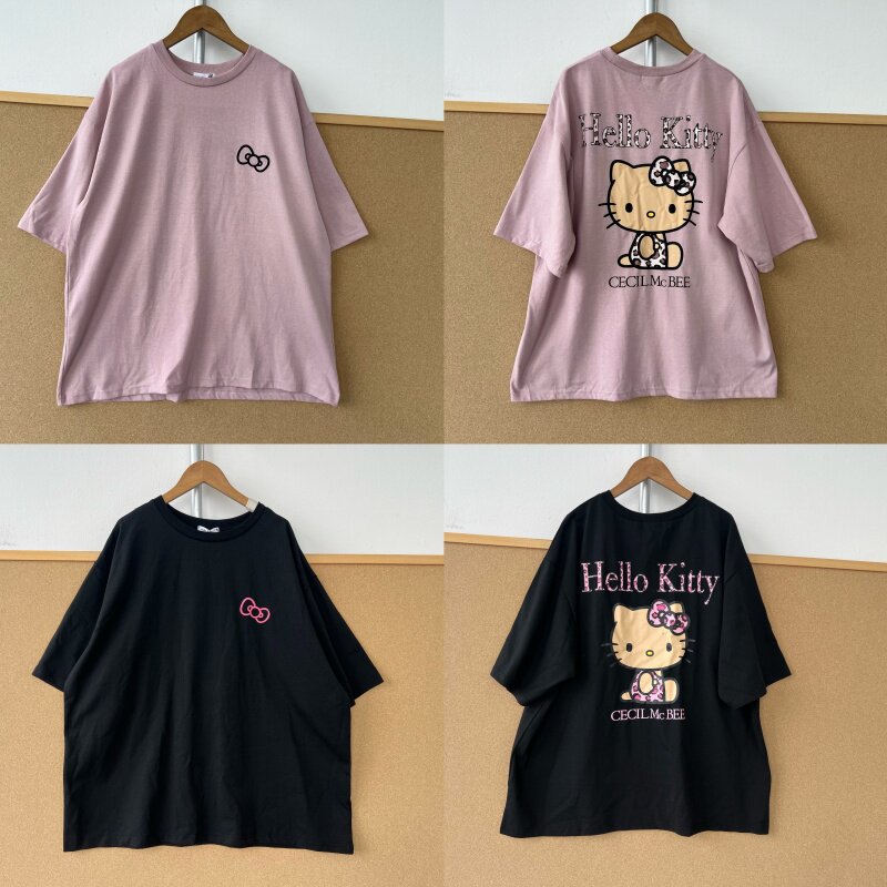 A4-133女士夏季大码宽松可爱卡通猫猫印花圆领短袖T恤慵懒风Y26-5