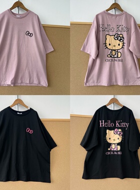 A4-133女士夏季大码宽松可爱卡通猫猫印花圆领短袖T恤慵懒风Y26-5