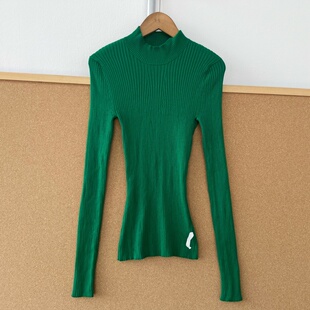 上衣Z25 南4 显瘦内搭外穿长袖 修身 23女士绿色半高领弹力针织衫