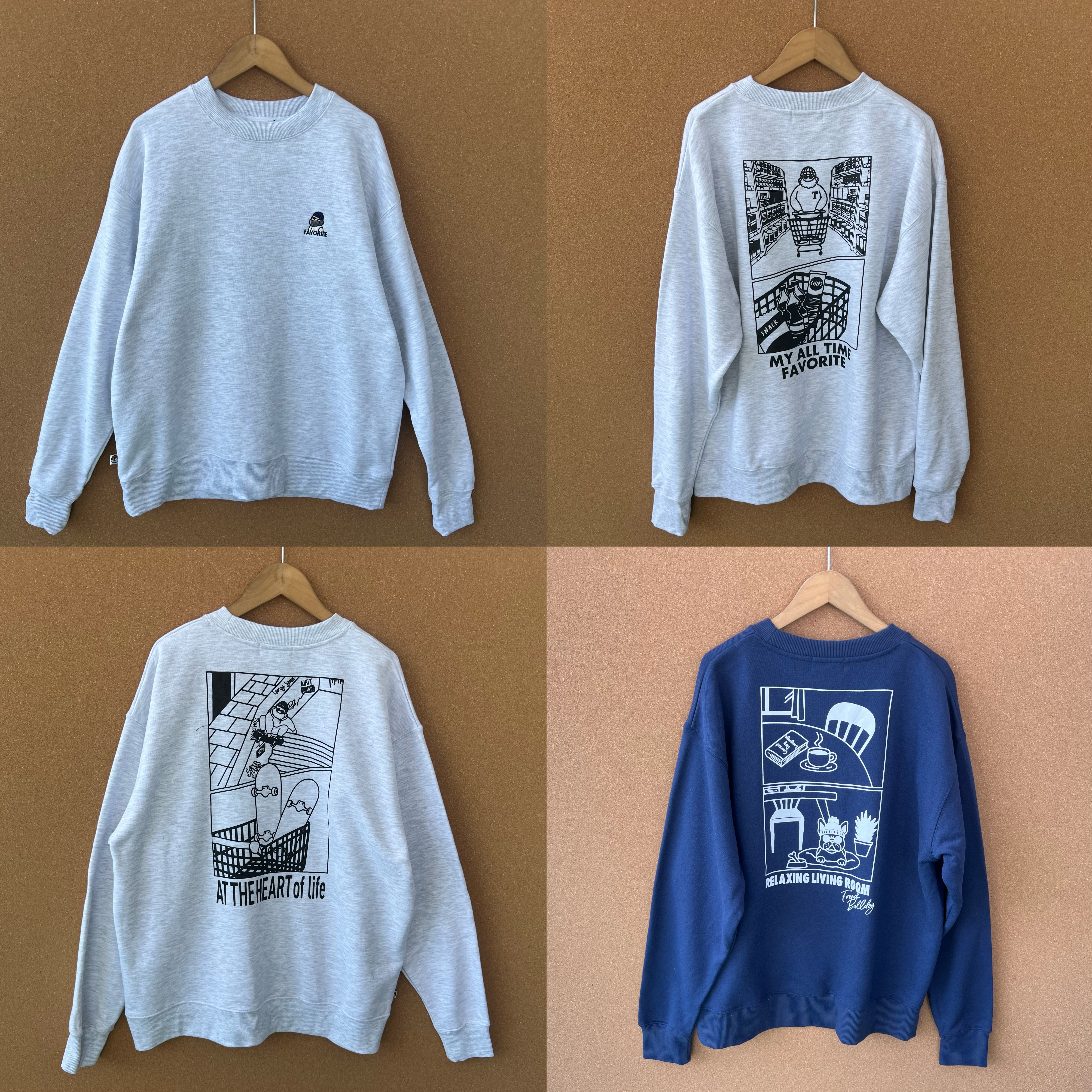 2V-14高克重卫衣春秋圆领小刺绣LOGO后背印花舒适宽松上衣H25-9