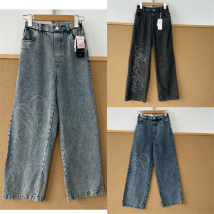 李1-88儿童款潮流个性闪钻牛仔裤女高腰垂感显瘦长裤多色T26-6