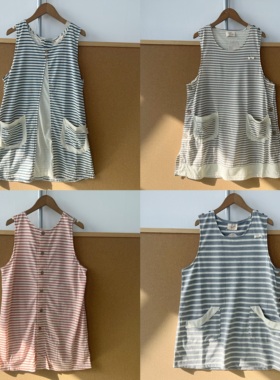 南1-66日系撞色条纹薄款家用厨房防污防脏反穿衣家居服罩衣H25-11