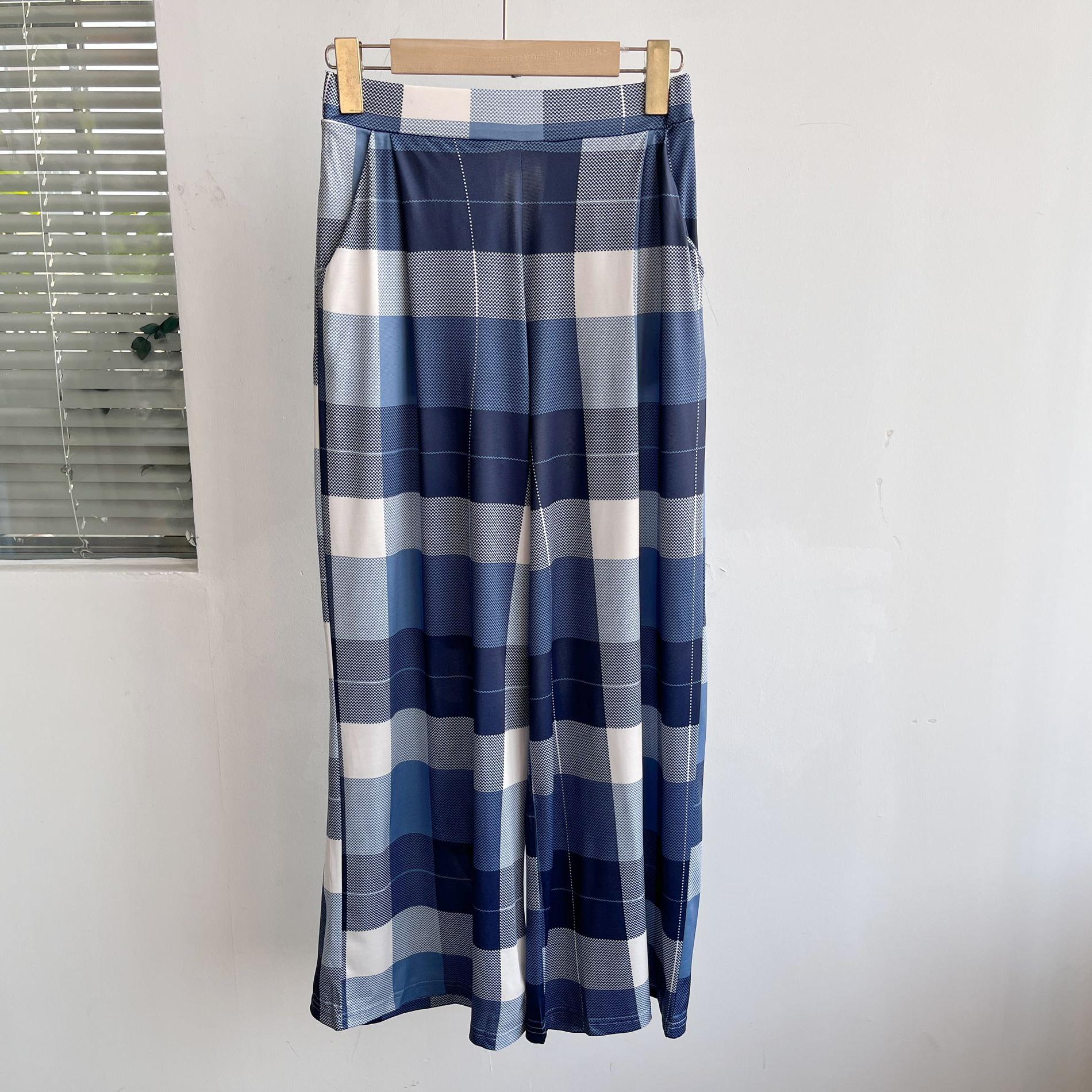 W3-42春夏季薄款格子裤垂感休闲高腰舒适百搭显瘦阔腿裤休闲裤H2