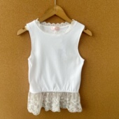 女童圆领花边领纯色简约蕾丝下摆花边高弹力上衣Z25 2P1 41夏季