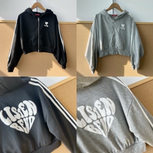 2R1 松弛立体爱心字母印花短款 连帽休闲拉链外套H26 64儿童个性