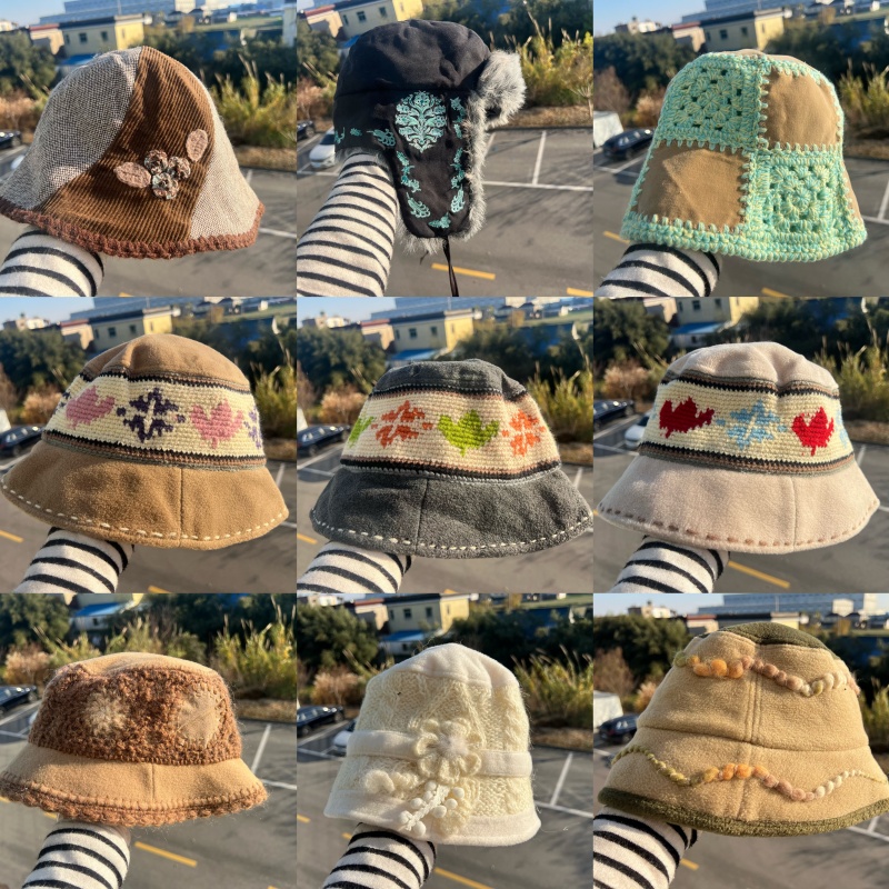 3S-17森系秋冬氛围感日系复古盆帽文艺拼色渔夫帽设计感Y25-12