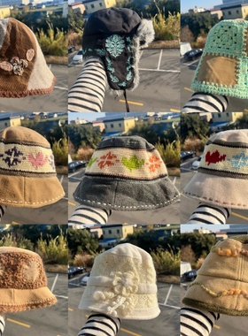 3S-17森系秋冬氛围感日系复古盆帽文艺拼色渔夫帽设计感Y25-12