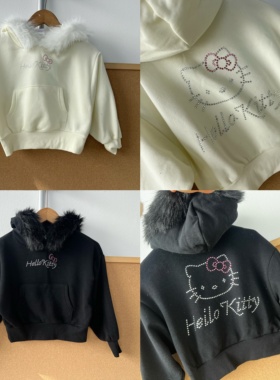 2V1-52加绒儿童款凯蒂猫连帽卫衣甜酷风设计感短款上衣J25-12