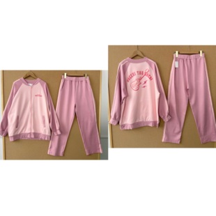两件套H26 12甜美温柔风少女感舒适粉色卫衣外套束脚休闲裤