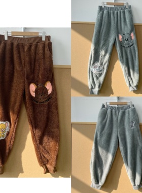 2u1-44小猫和小鼠卡通刺绣家居裤松紧腰保暖舒适亲肤束脚裤J25-12