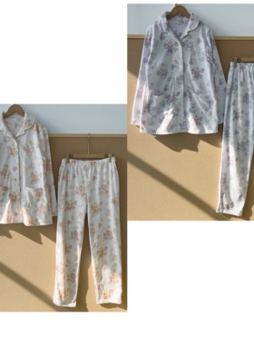 T2-69秋冬款薄绒翻领单排扣满身花朵印花设计感家居服套装Z25-12