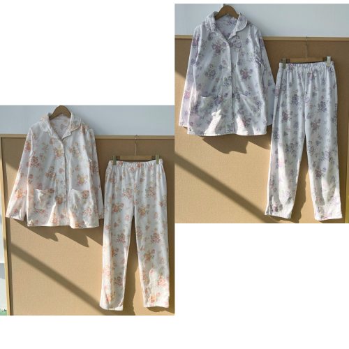 T2-69秋冬款薄绒翻领单排扣满身花朵印花设计感家居服套装Z25-12