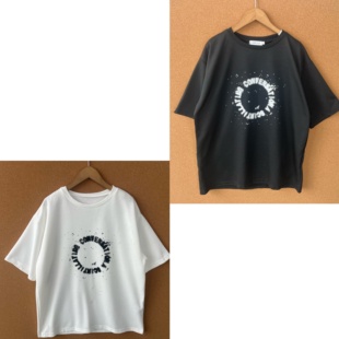 上衣J25 T恤气质百搭设计感休闲舒适中长款 56字母印花短袖