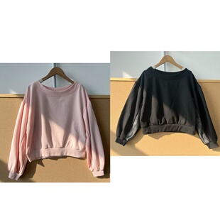 卫衣甜美风休闲百搭上衣Z26 蕾丝设计长袖 女圆领短款 69春秋款